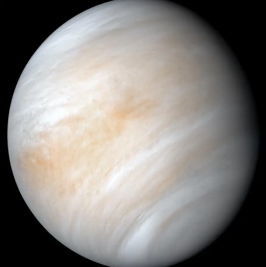 Venus wrapped in pale cream clouds, photographed by Mariner 10