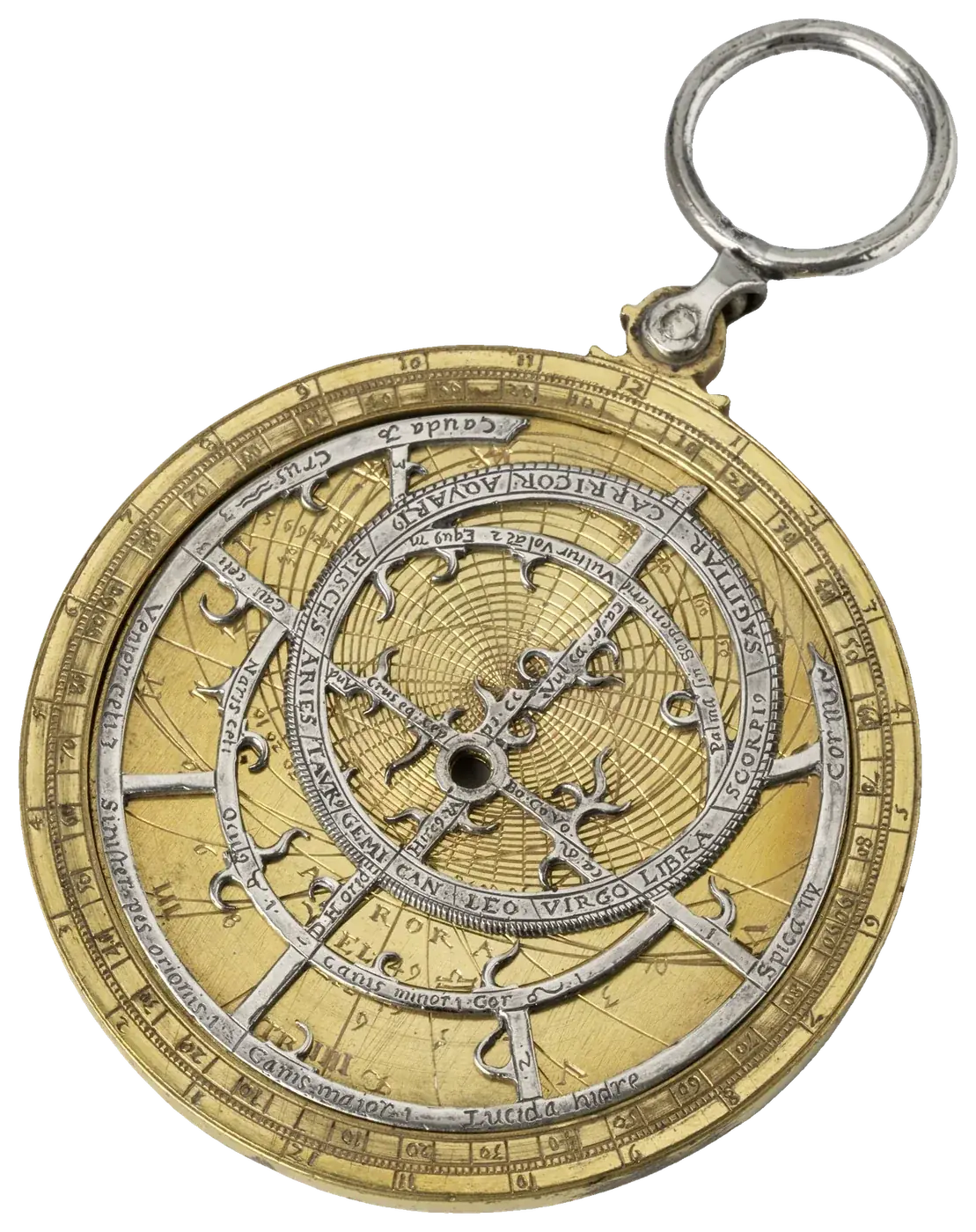 Antique gilt and silvered brass astrolabe