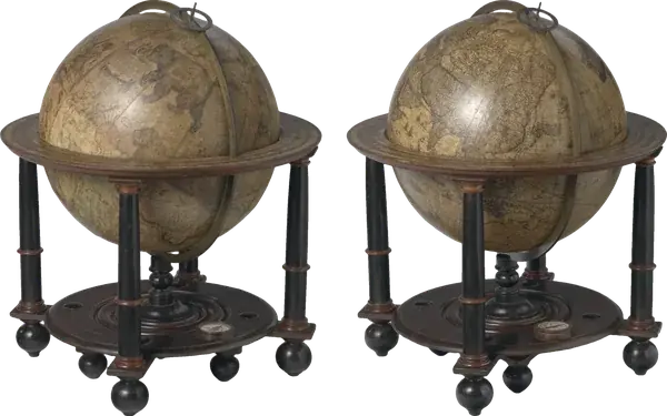 A matched pair of antique celestial and terrestrial globes