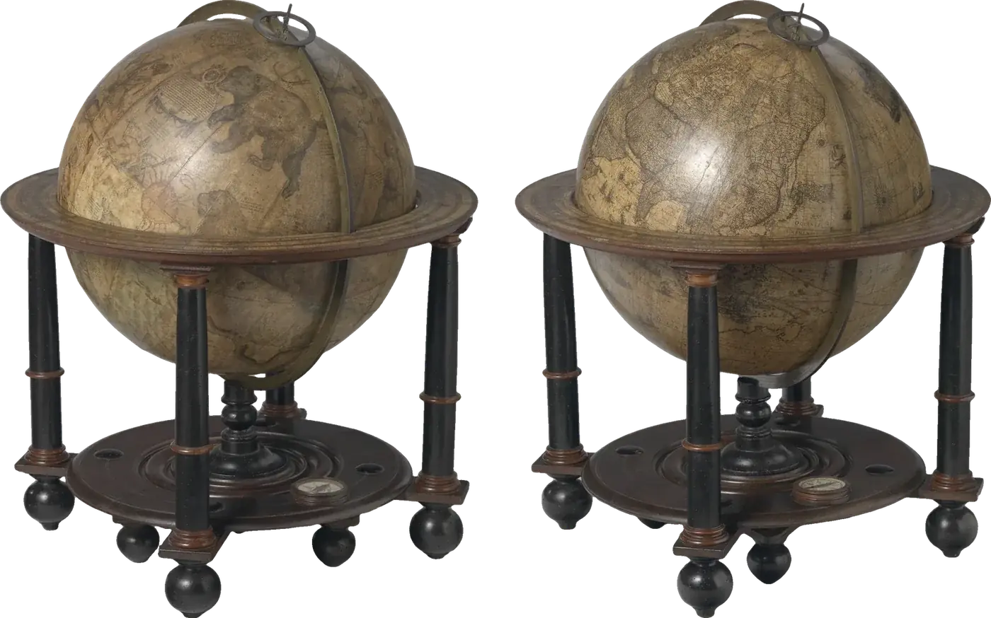 A matched pair of antique celestial and terrestrial globes