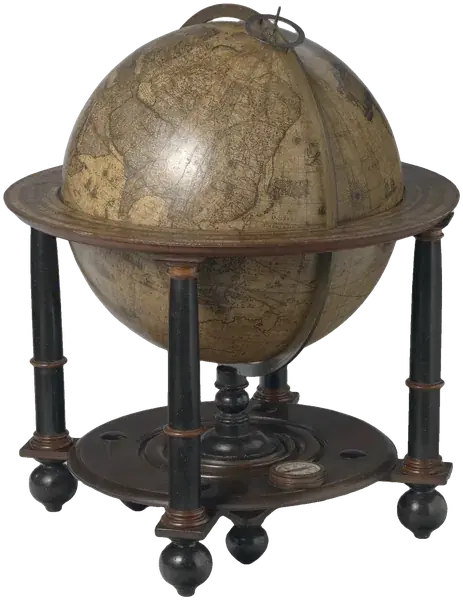 Antique terrestrial globe on a dark wooden stand