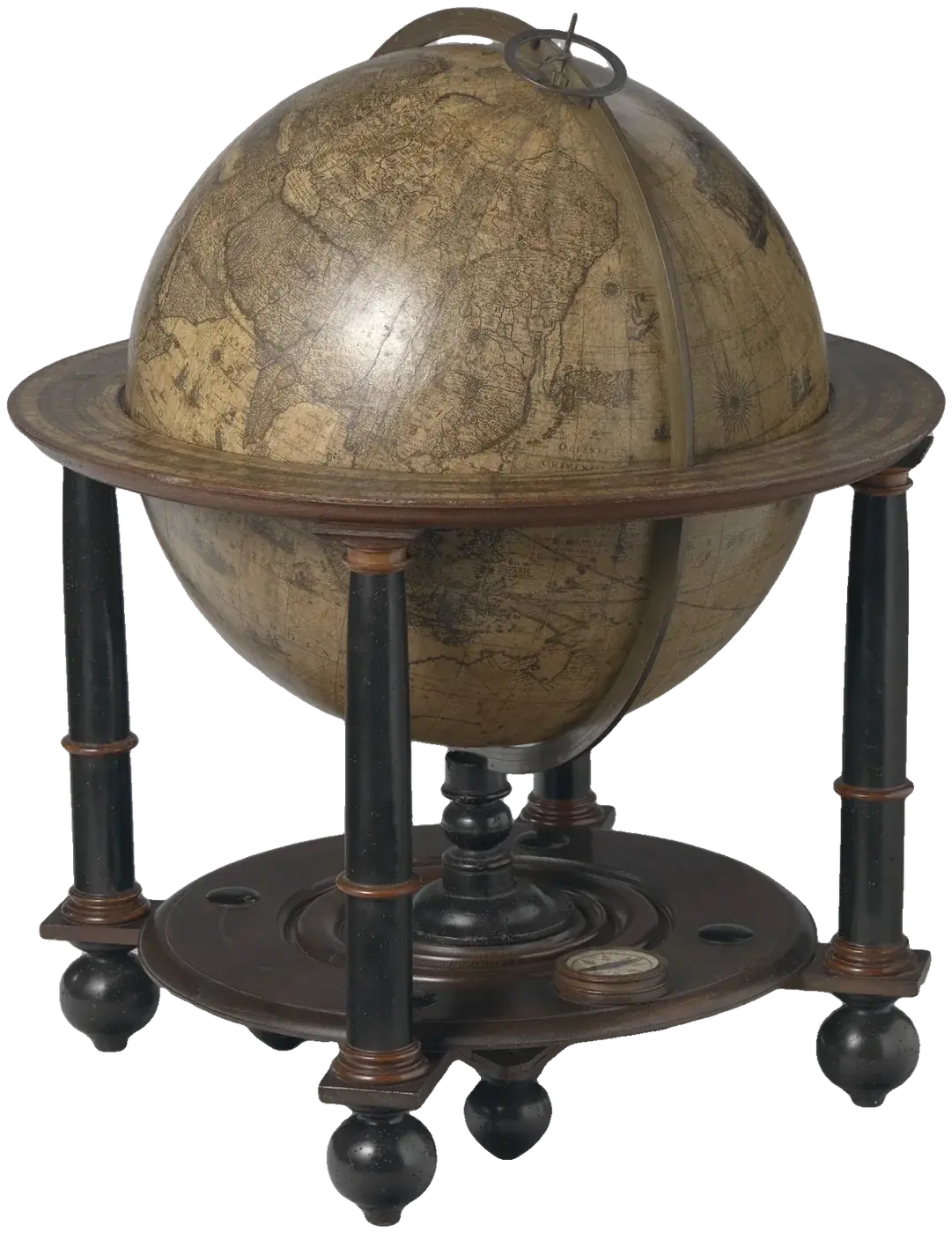 Antique terrestrial globe on a dark wooden stand