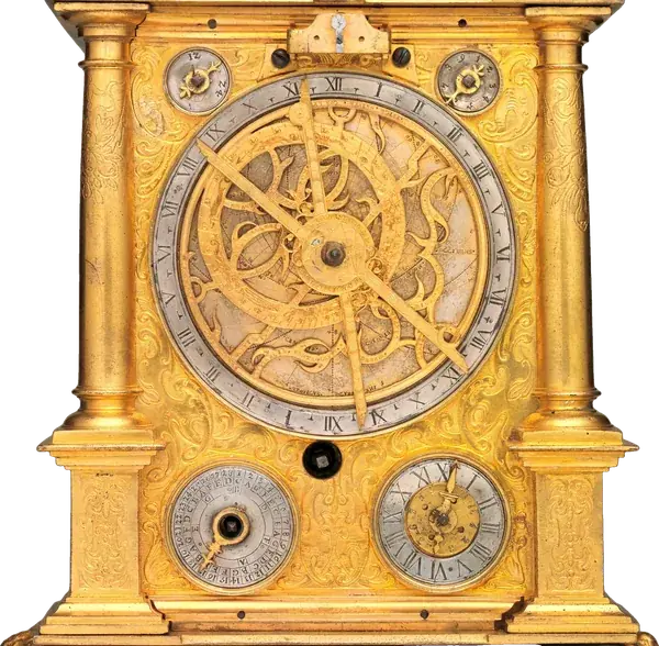 Gilt astronomical table clock with an astrolabe dial